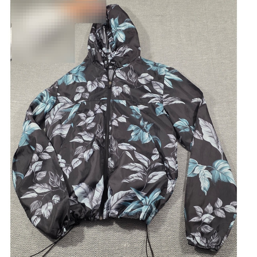 Sunrise Kingdom Medium Tropical Leaf Print Waterproof Windbreaker Jacket Black